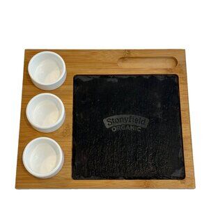 Stonyfield Organic Slate Cheese Charcuterie Bamboo Board Slate W/ 3 Bowls